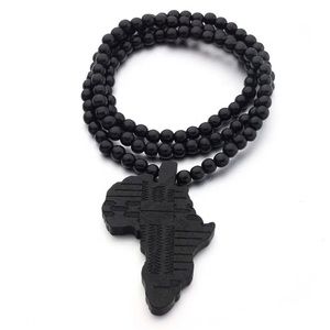 Black Africa Continental Beaded Wood Necklace